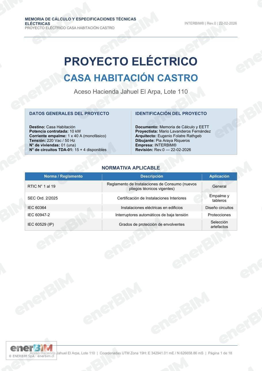 Memoria de cálculo y especificaciones técnicas